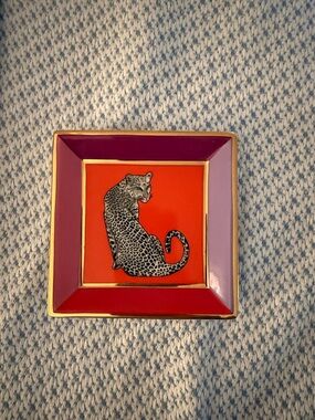 Jonathan Adler Ceramic Cat Trinket Dish in Red, Lavender & Pink with Leopard